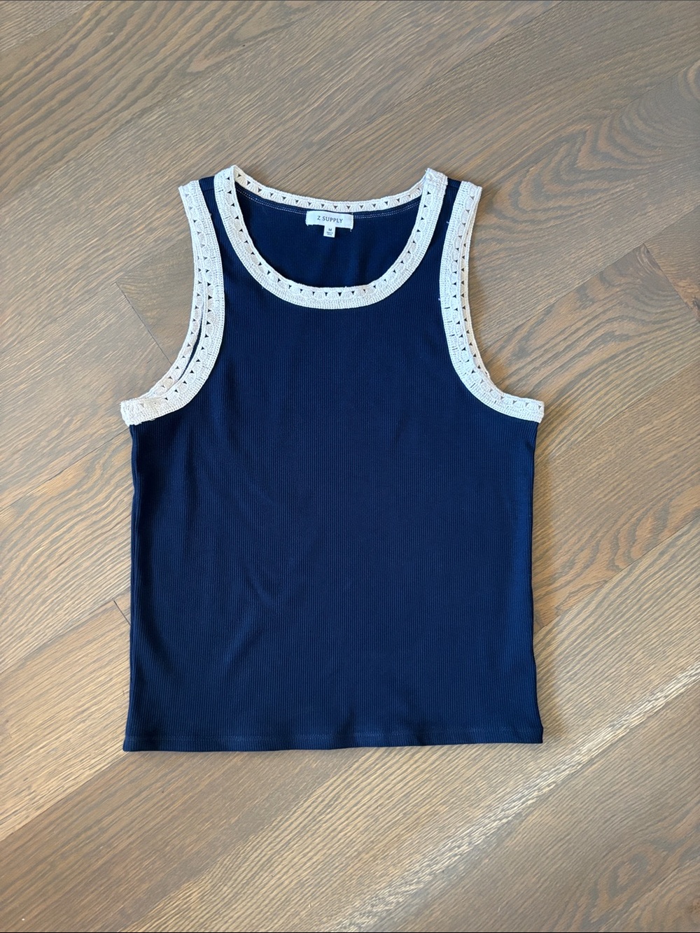 Z Supply Medium Navy Tank with White Eyelet Trim